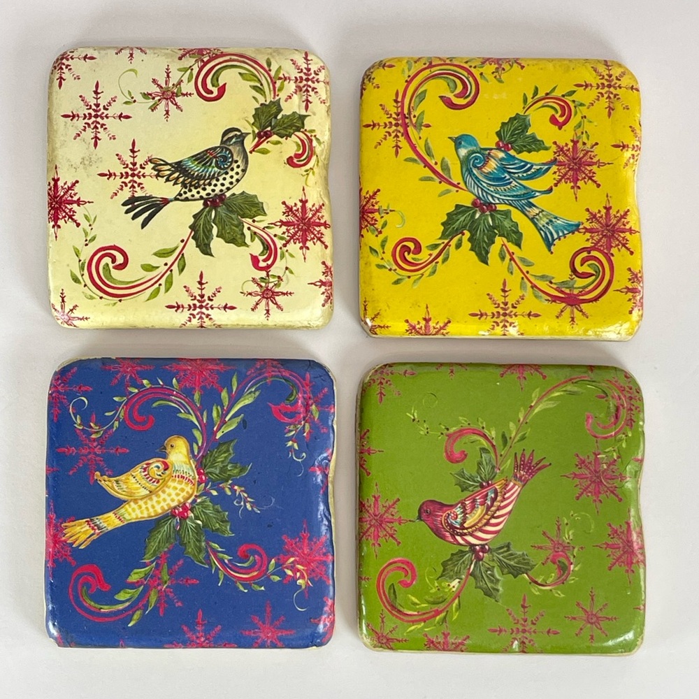 Coldwater Creek Holiday Collection holly bird coaster, set of 4